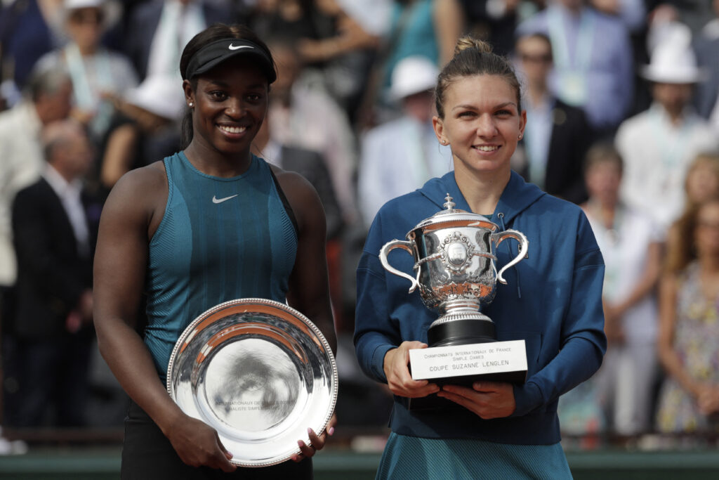 Sloane Stephens and Simona Halep pictured after the 2018 French Open final