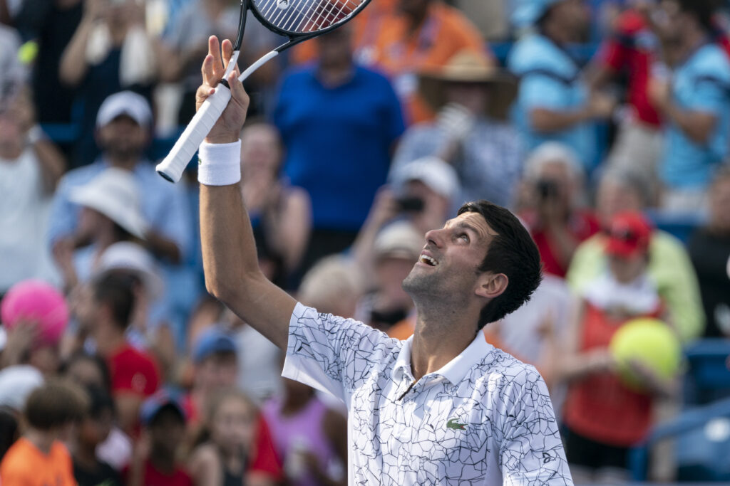 Novak Djokovic celebrates at the 2018 Cincinnati Open.