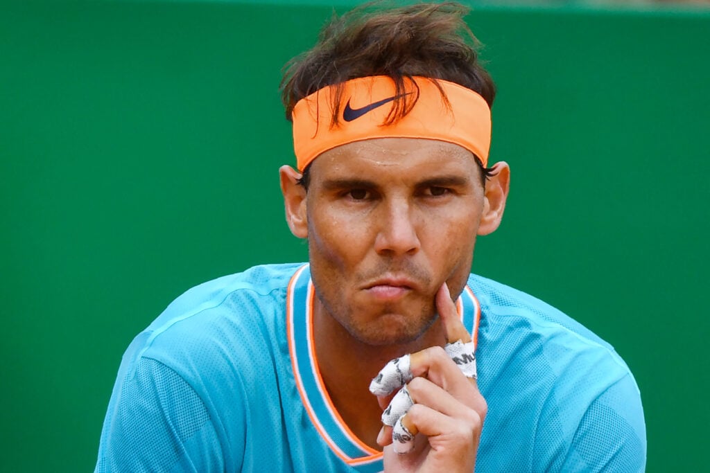 Rafael Nadal reacts during his defeat to Fabio Fognini in Monte Carlo