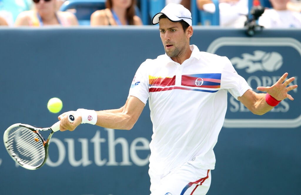Novak Djokovic returns a shot during the 2011 Cincinnati Open final