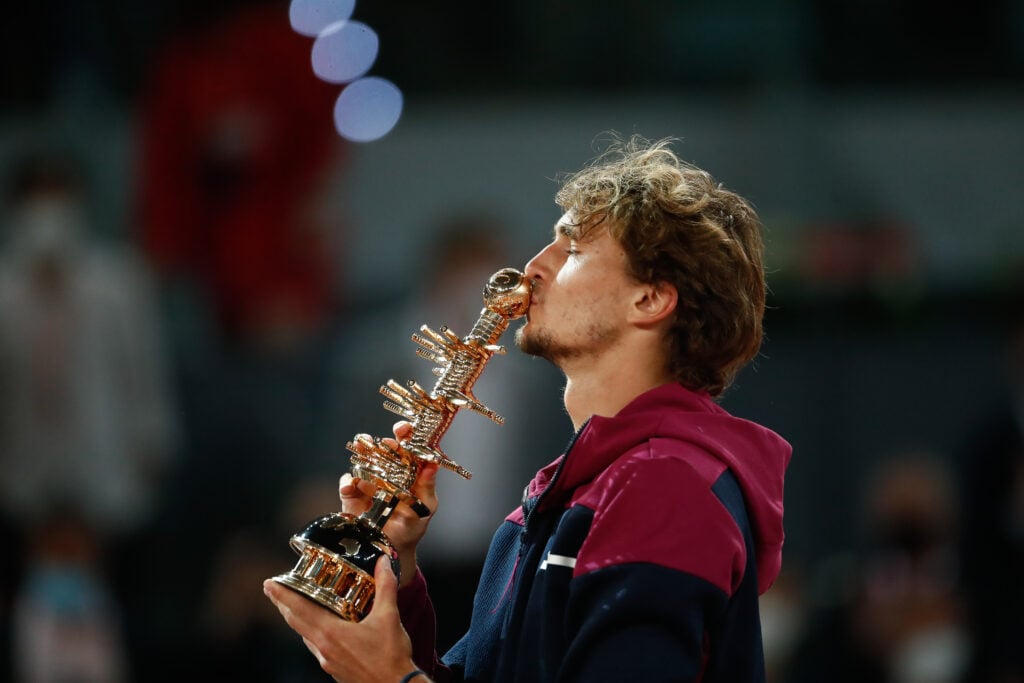 Alexander Zverev celebrates after winning the 2021 Madrid Open