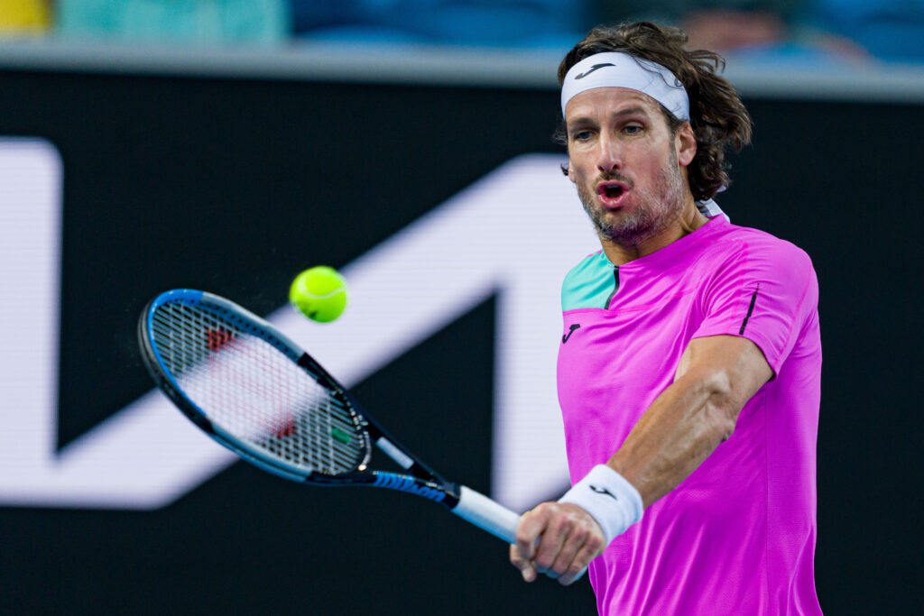 Feliciano Lopez hits a backhand at the 2022 Australian Open.