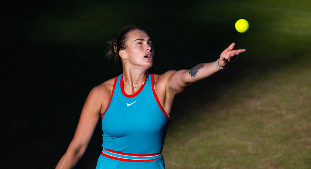 Aryna Sabalenka in action against Elena Rybakina of Kazakhstan in the quarter-final on Day 5 of the Berlin Tennis Open by Hylo at LTTC Rot-Weiß e.V. on June 20, 2025 in Berlin, Germany