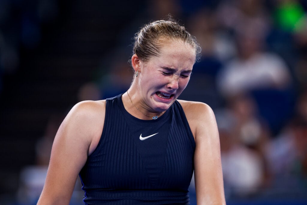 Mirra Andreeva in tears at the 2025 Wuhan Open.