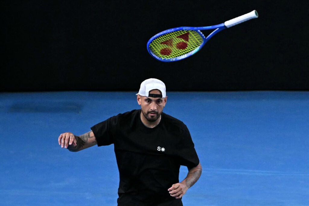 Nick Kyrgios throws his racket during the 2026 Australian Open