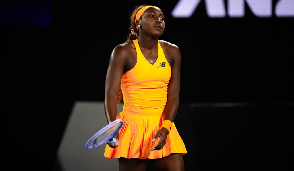 Coco Gauff reacts during the 2026 Australian Open