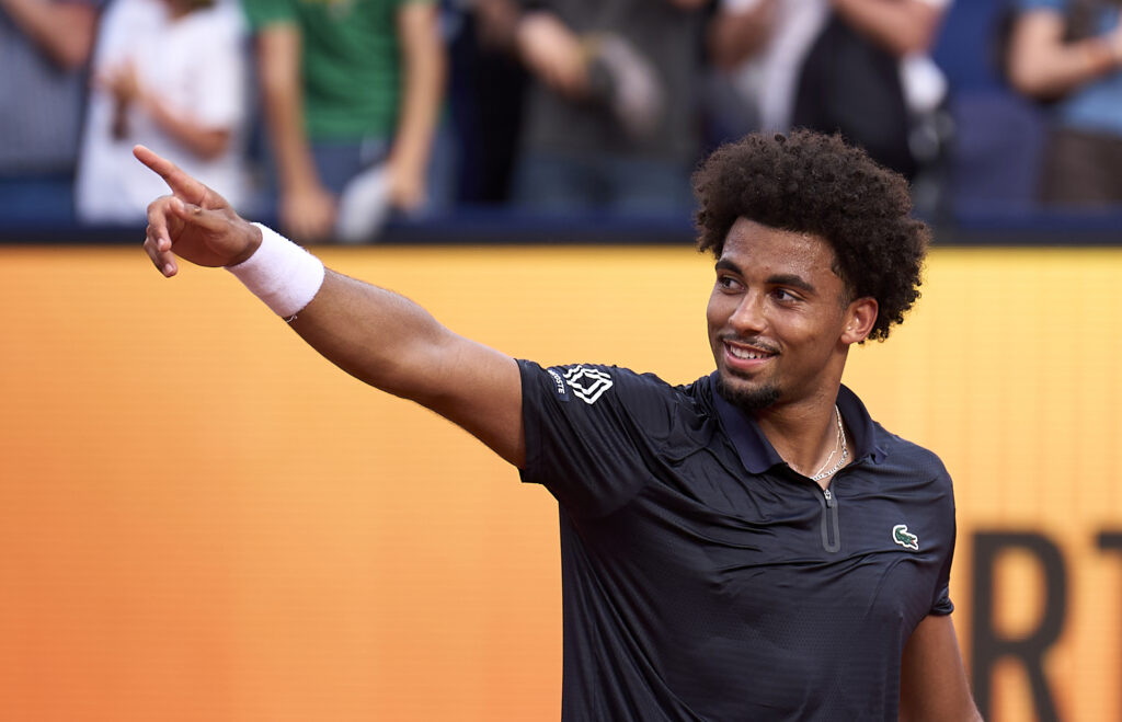 Arthur Fils of France celebrates after his victory against Rafael Jodar of Spain in the Men's Singles Semifinal Final Match during day six of the Barcelona Open Banc Sabadell 2026 at Real Club De Tenis Barcelona on April 18, 2026 in Barcelona, Spain.