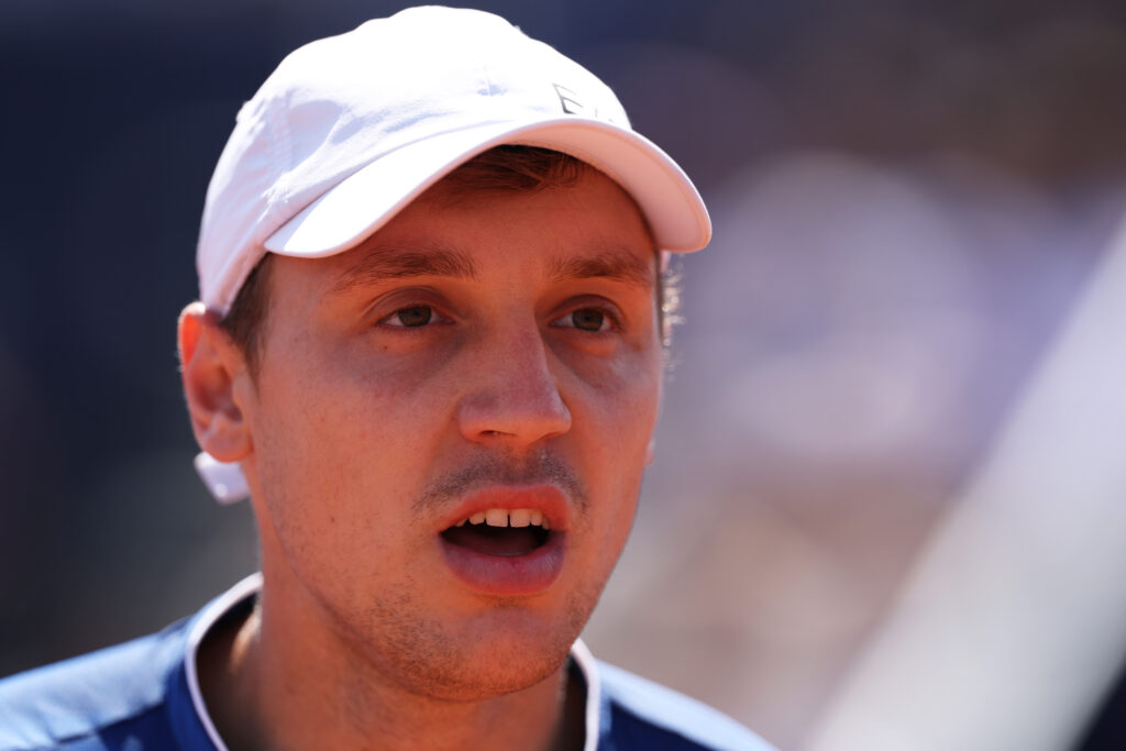 Hamad Medjedovic looks on during his match at the 2026 Italian Open.