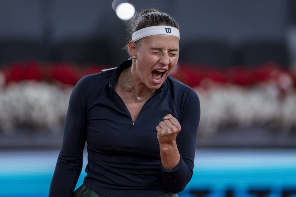 Marta Kostyuk celebrates at the 2026 Madrid Open