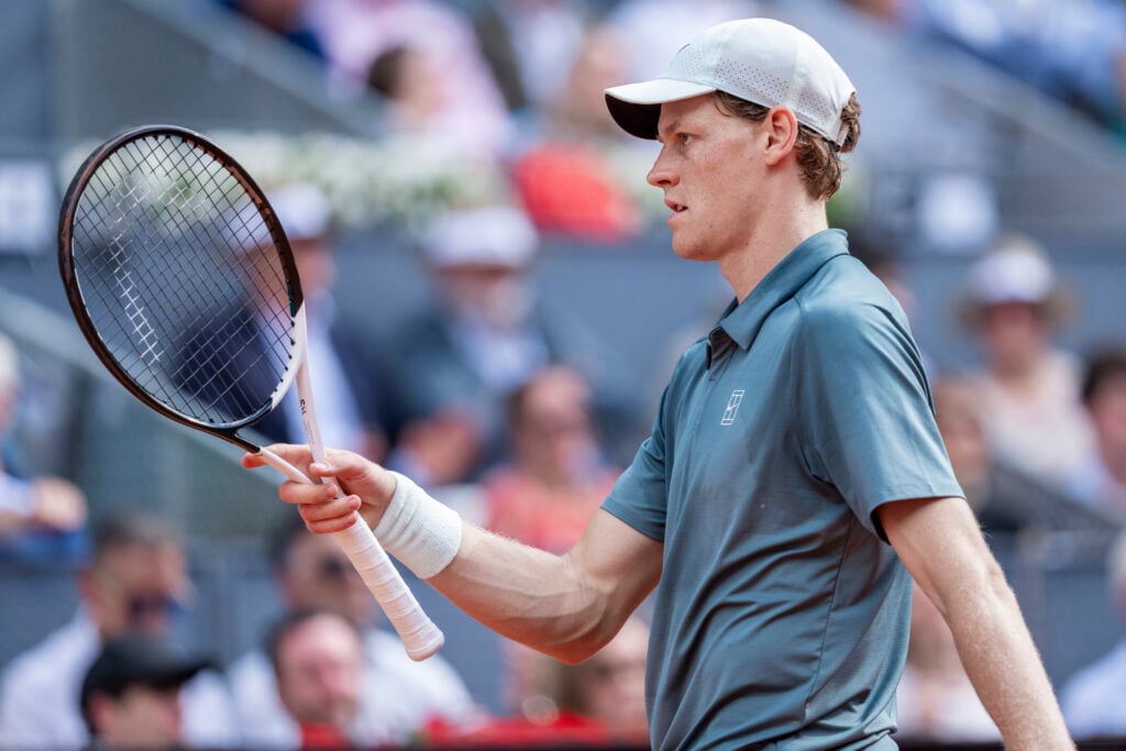Jannik Sinner reacts during his win over Arthur Fils in Madrid
