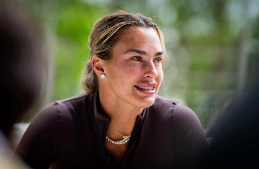 Aryna Sabalenka during a TV interview on Day One of the Internazionali BNL D'Italia at Foro Italico on May 05, 2026 in Rome, Italy