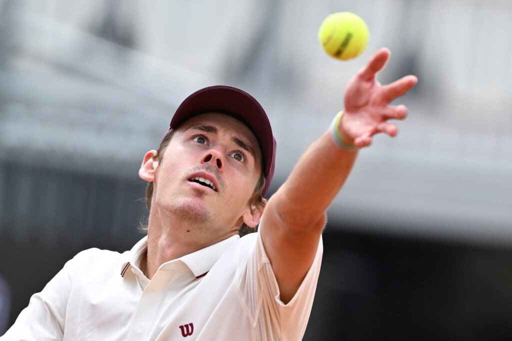 Alex de Minaur serves during the 2026 Italian Open