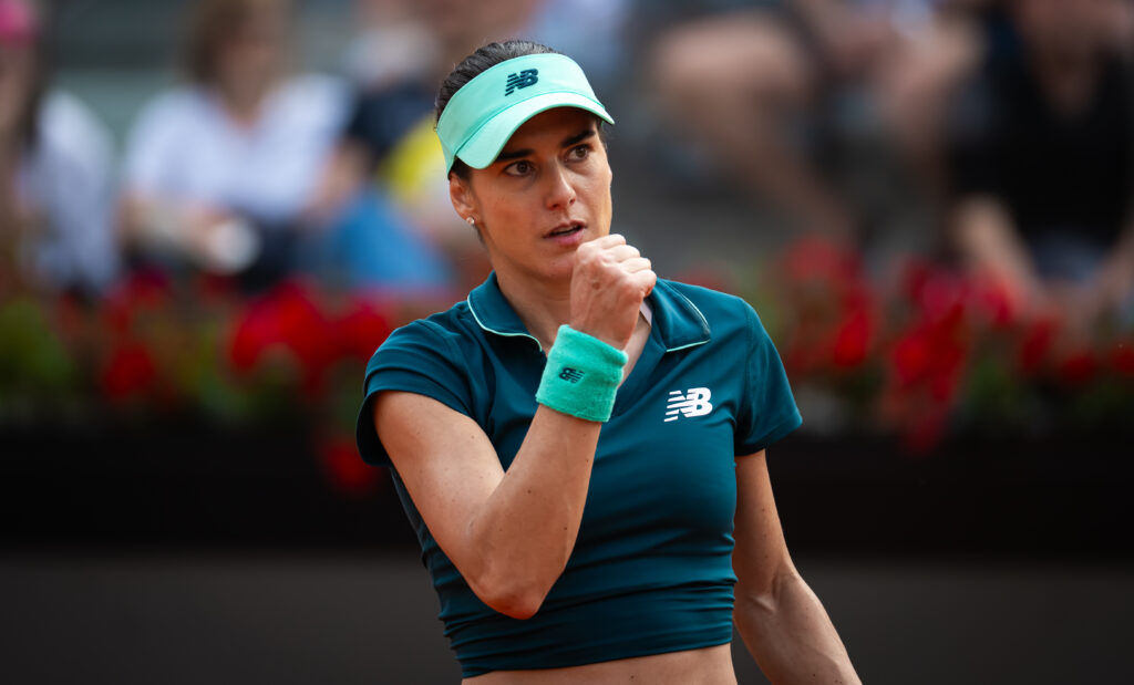 Sorana Cirstea celebrates during her win over Aryna Sabalenka in Rome