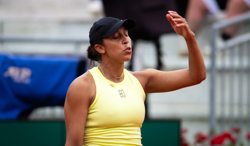 Madison Keys of the United States in action against Nikola Bartunkova of the Czech Republic in the third round on Day Six of the Internazionali BNL D'Italia at Foro Italico on May 10, 2026 in Rome, Italy