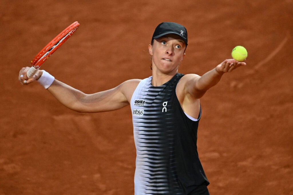 Iga Swiatek of Poland competes against Elisabetta Cocciaretto of Italy during the Internazionali BNL d'Italia Day Six at Foro Italico in Rome, Italy, on May 10, 2026.