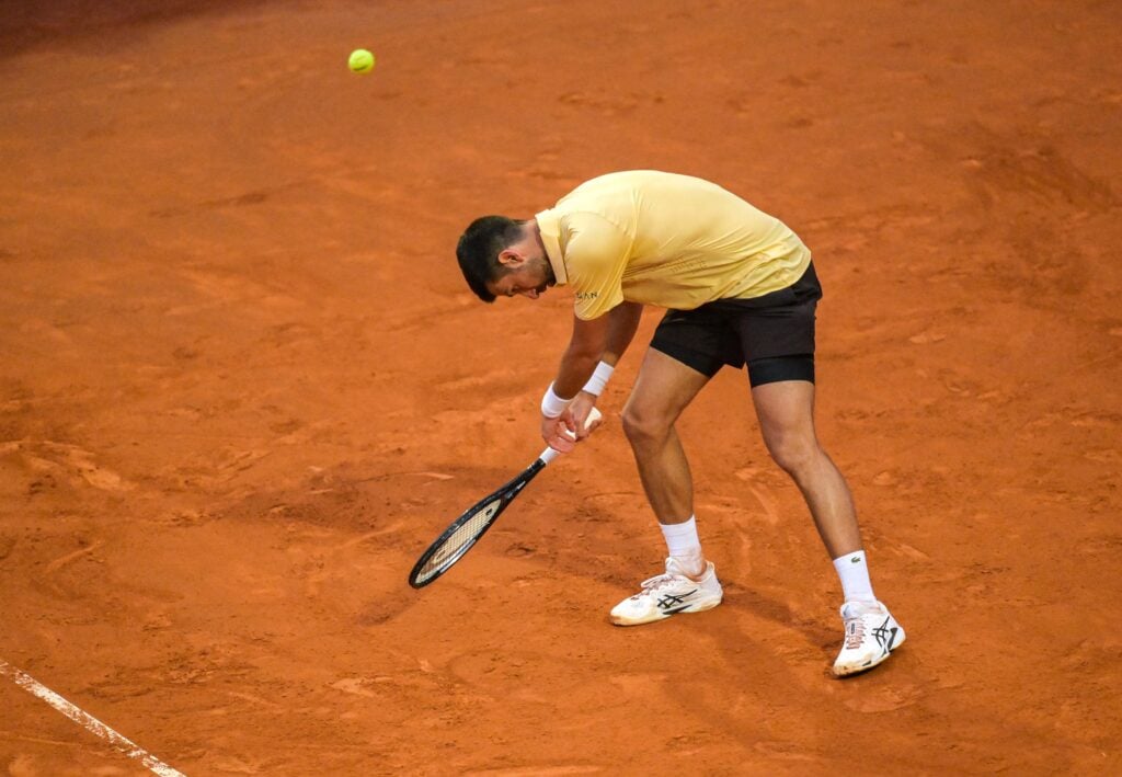 Novak Djokovic reacts during his defeat to Dino Prizmic in Rome