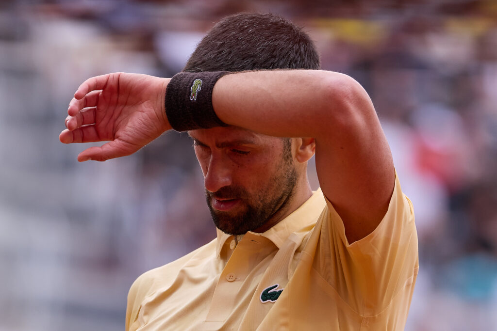 Novak Djokovic reacts during his defeat to Dino Prizmic in Rome