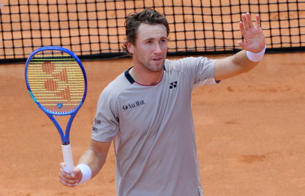 Casper Ruud celebrates his win over Lorenzo Musetti at the 2026 Italian Open.