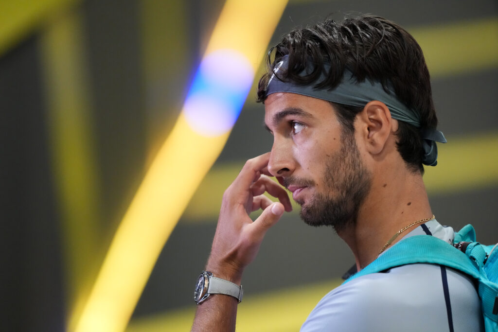 Lorenzo Musetti of Italy prepares for his match against Casper Ruud of Norway at the Internazionali BNL d'Italia 2026 tennis tournament. Casper Ruud won 6-3, 6-1.