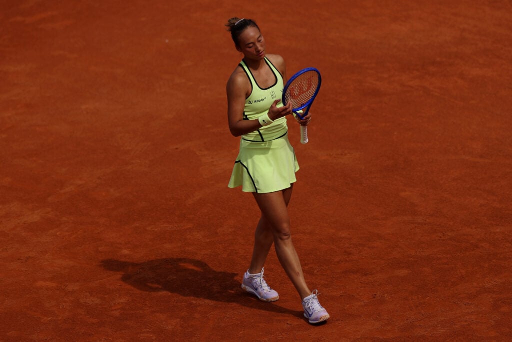 Qinwen Zheng during her match against Jelena Ostapenko at the 2026 Italian Open.