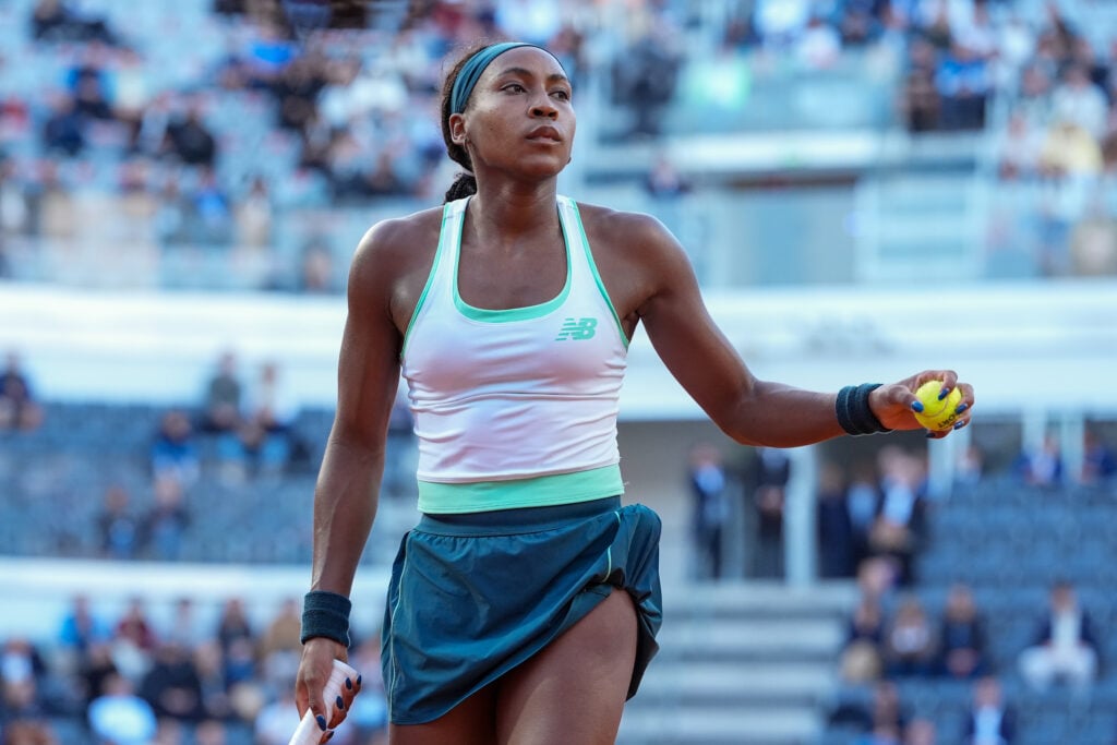 Coco Gauff during her match against Mirra Andreeva at the 2026 Italian Open.