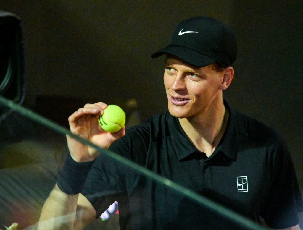 Jannik Sinner of Italy gestures against Sebastian Ofner of Austria during the Men's Singles Round of 64 match on Day Five of Internazionali BNL D'Italia 2026 at Foro Italico on May 09, 2026 in Rome, Italy.