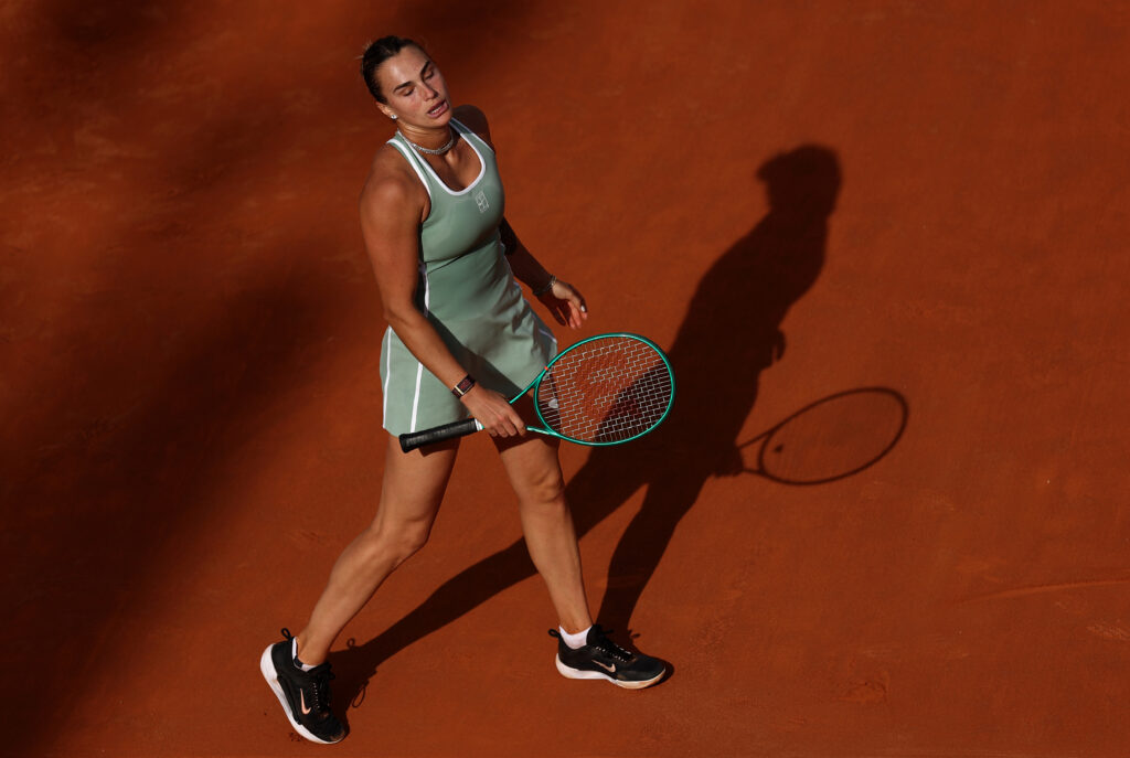 Aryna Sabalenka against Sorana Cirstea of Romania during the Women's Singles Round of 64 match on Day Five of Internazionali BNL D'Italia 2026 at Foro Italico on May 09, 2026 in Rome, Italy.