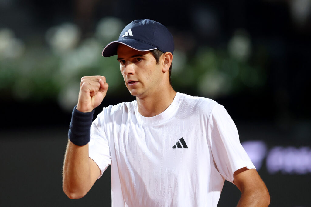 Rafael Jodar reacts during his match against Matteo Arnaldi at the 2026 Italian Open.