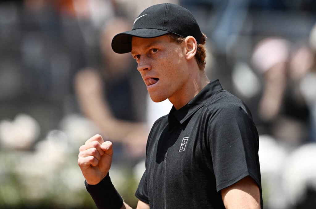 Jannik Sinner celebrates his win against Andrey Rublev at the 2026 Italian Open