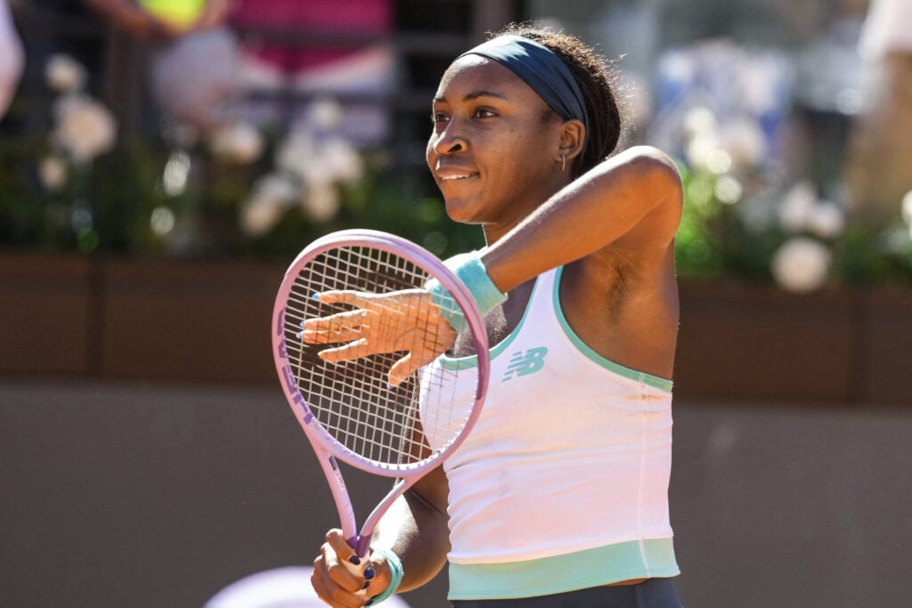 Coco Gauff celebrates after reaching the Italian Open final