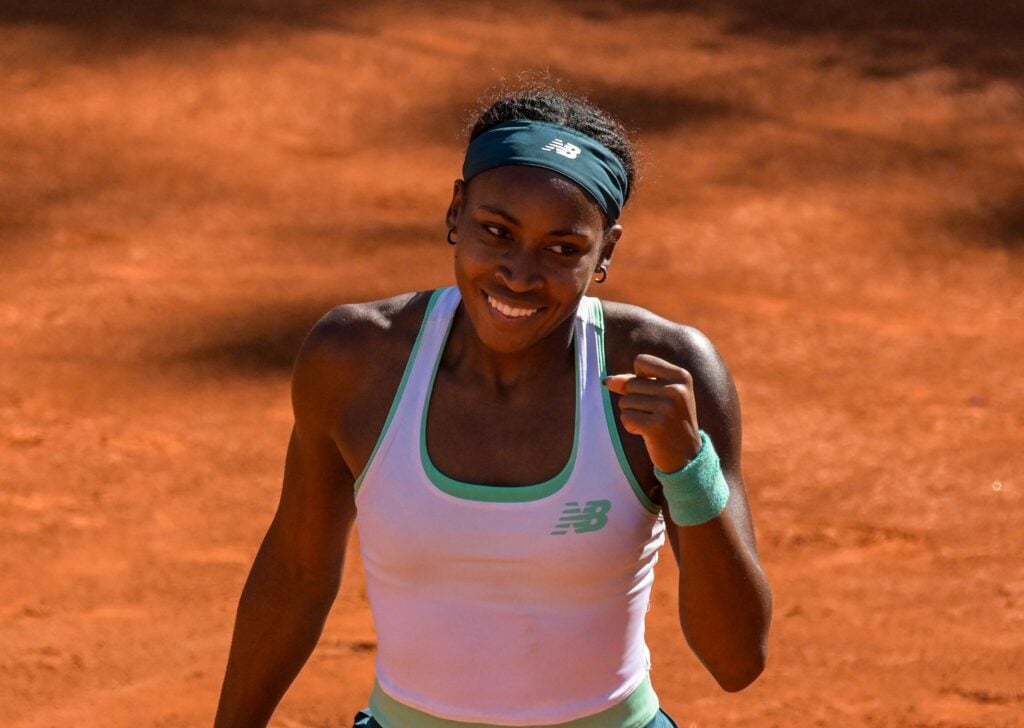 Coco Gauff celebrates in Rome