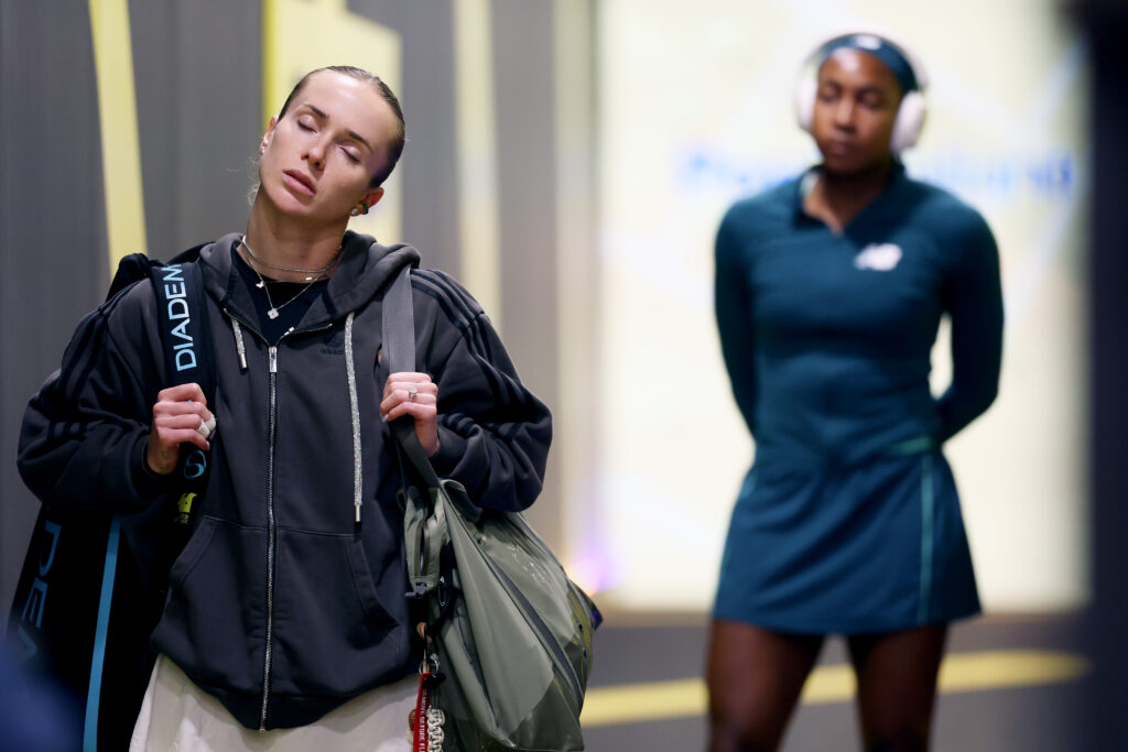 Elina Svitolina of Ukraine prepares to walk onto court prior to her Women's Singles Final match against Coco Gauff of the United States on Day Twelve of the Internazionali BNL D'Italia 2026 at Foro Italico on May 16, 2026 in Rome, Italy.