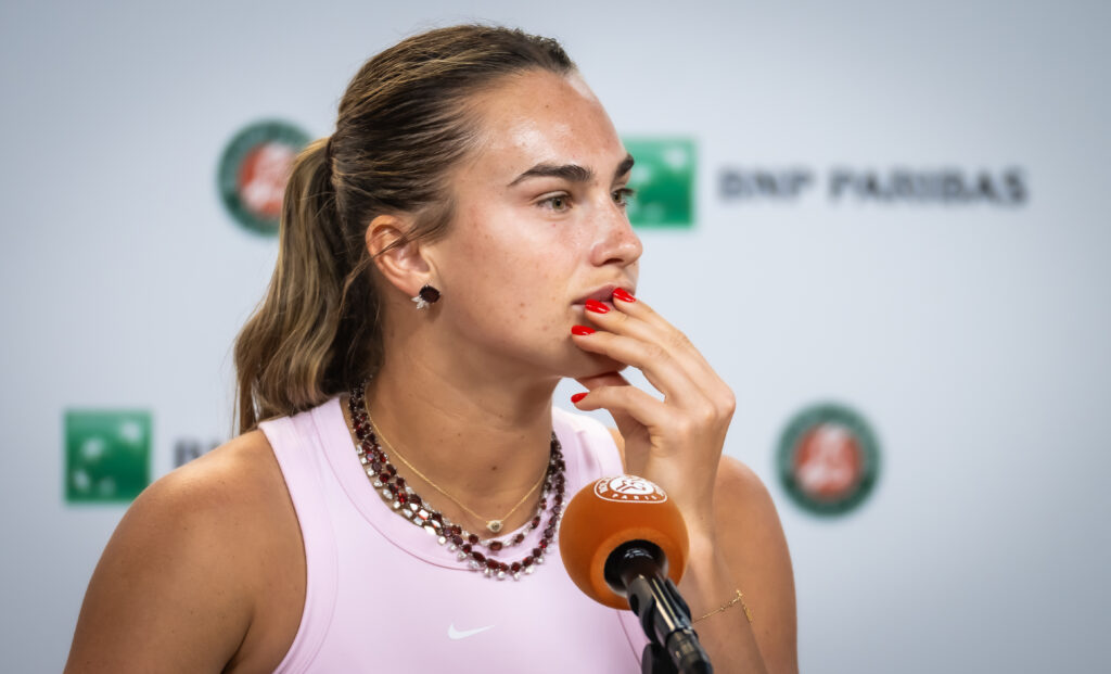 Aryna Sabalenka speaks at her press conference