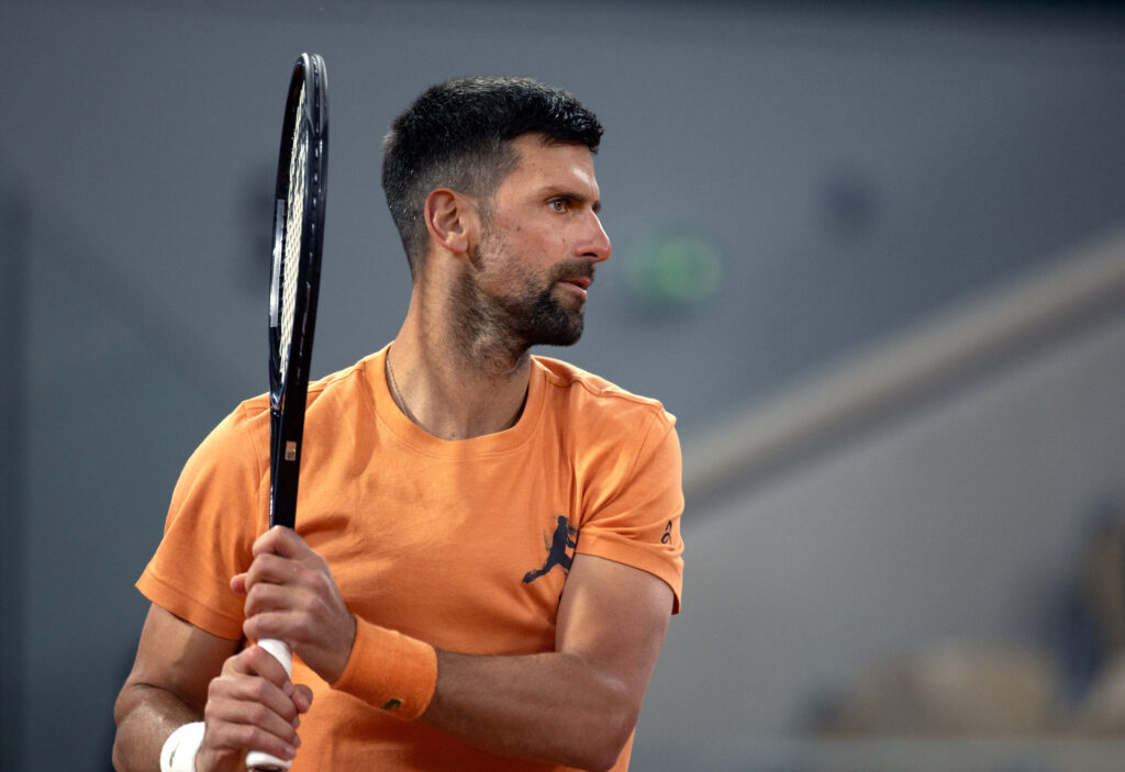Novak Djokovic training ahead of the 2026 French Open