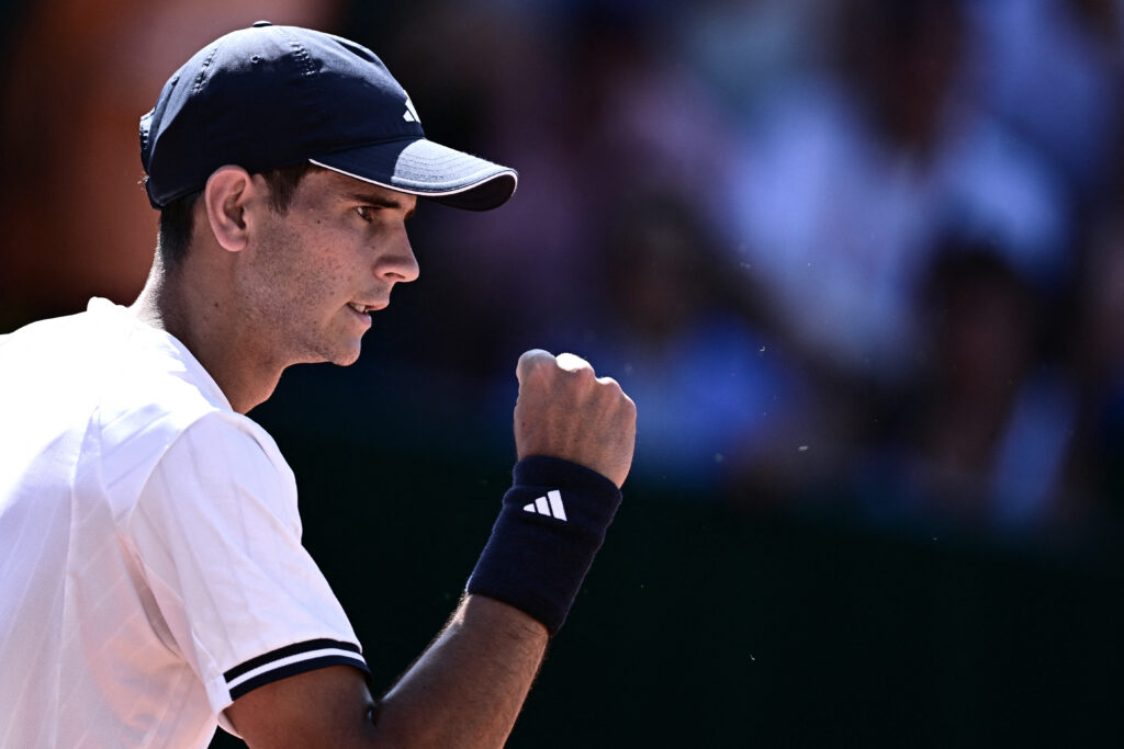 Spain's Rafael Jodar reacts as he plays against Australia's James Duckworth during their men's singles match on day 4 of the French Open tennis tournament at the Roland-Garros Complex in Paris on May 27, 2026.
