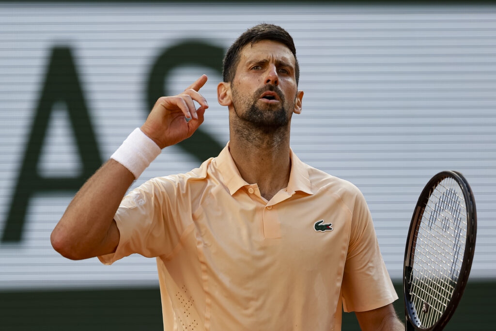 Novak Djokovic celebrates at the 2026 French Open