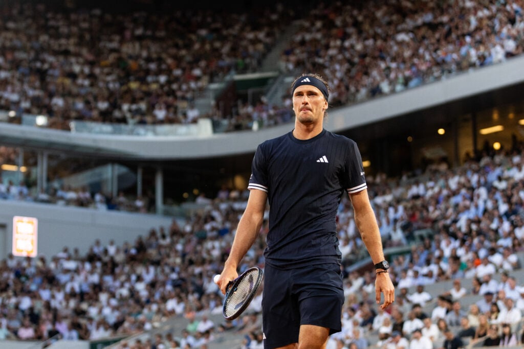Alexander Zverev during his match against Tomas Machac at Roland Garros in 2026.