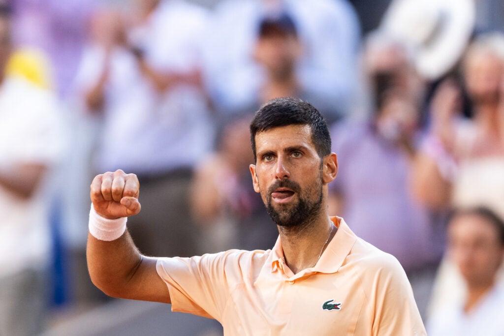 Novak Djokovic reacts after winning his men's singles match against Valentin Royer on day 4 of the French Open tennis tournament on Court Philippe-Chatrier at the Roland-Garros Complex in Paris, France.