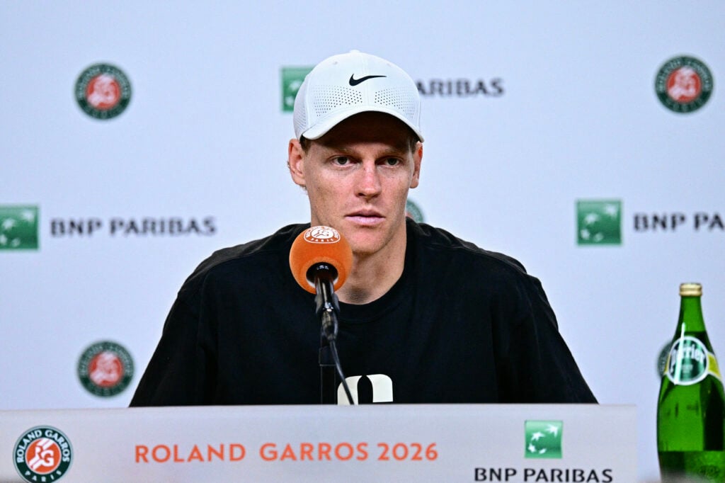 Jannik Sinner pictured during his post-match press conference after losing at Roland Garros