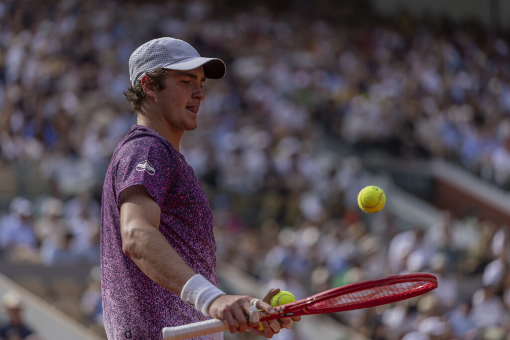 Joao Fonseca pictured during his win over Novak Djokovic at the 2026 French Open.