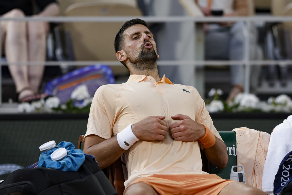 Novak Djokovic pictured during his five-set defeat against Joao Fonseca at the 2026 French Open