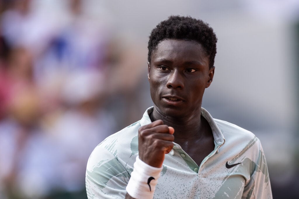 Moise Kouame reacts during his match against Alejandro Tabilo at Roland Garros in 2026.