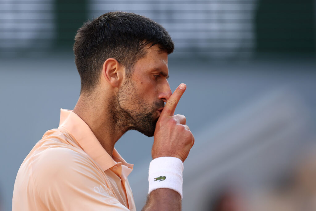 Novak Djokovic reacts during his second-round match at Roland Garros