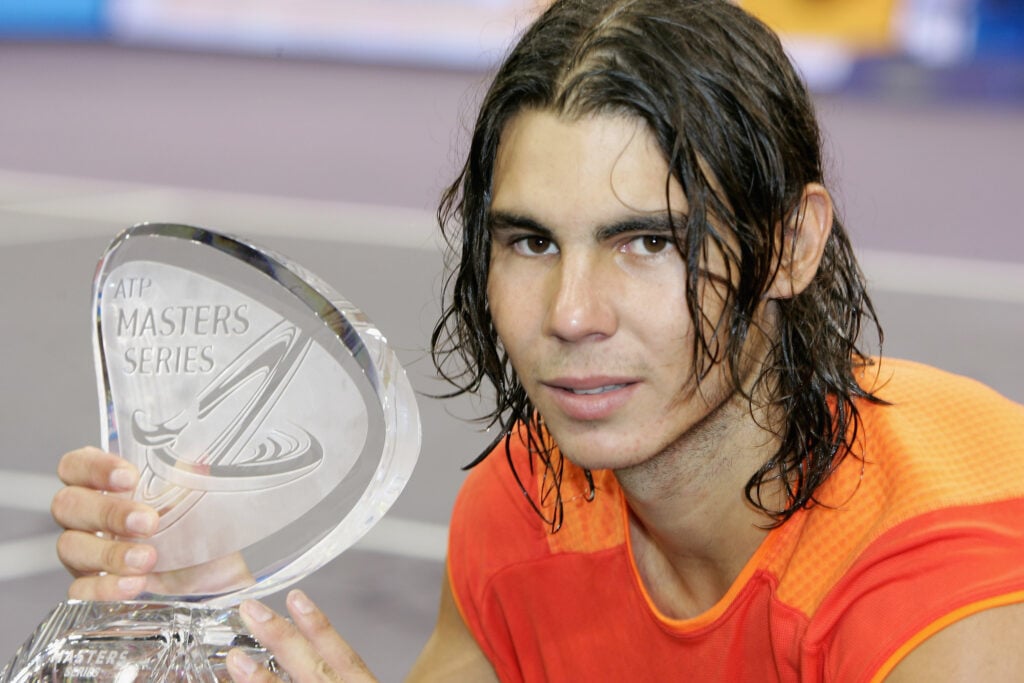 Rafael Nadal of Spain with the trophy after beating Ivan Ljubicic of Crotia during the Final of the ATP Madrid Masters at the Nuevo Rockodromo on October 23, 2005 in Madrid, Spain.