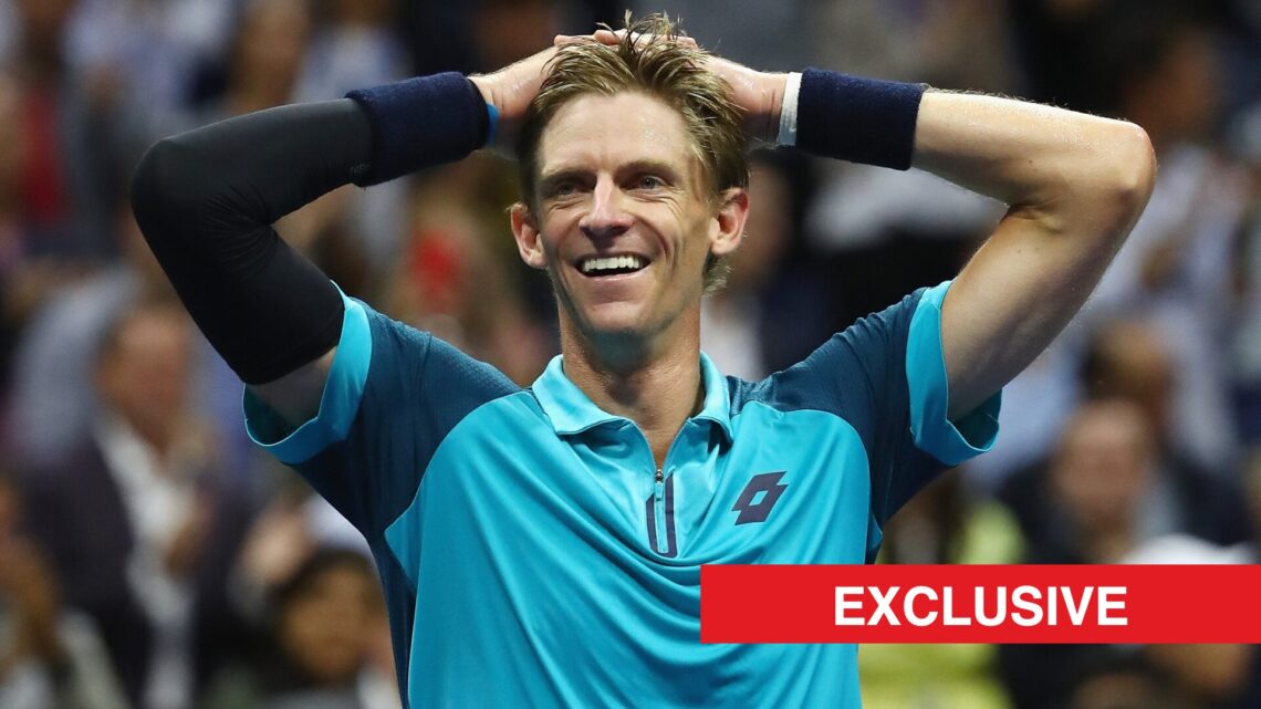 Kevin Anderson puts his hands behind his head and smiles