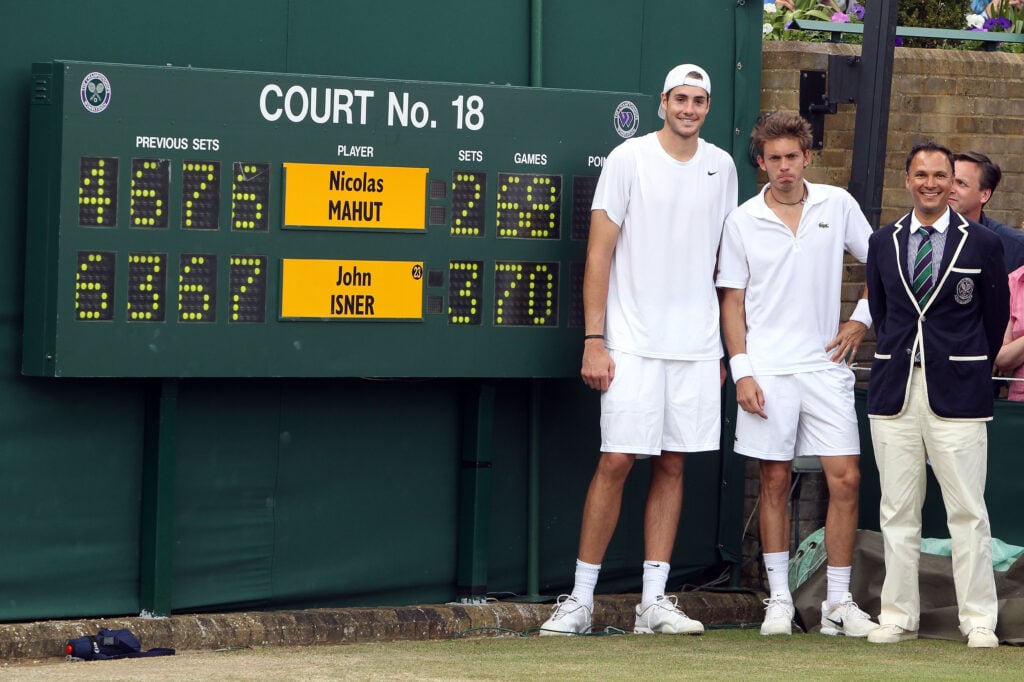 John Isner and Nicolas Mahut pictured after playing the longest Grand Slam match in history at Wimbledon in 2010.