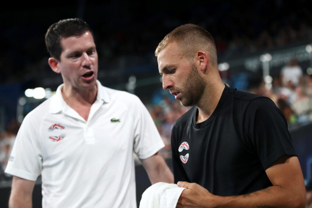 Tim Henman and Dan Evans pictured at the 2020 ATP Cup.