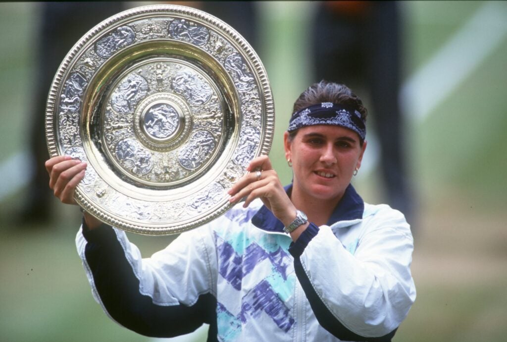 Conchita Martinez celebrates after winning Wimbledon in 1994.