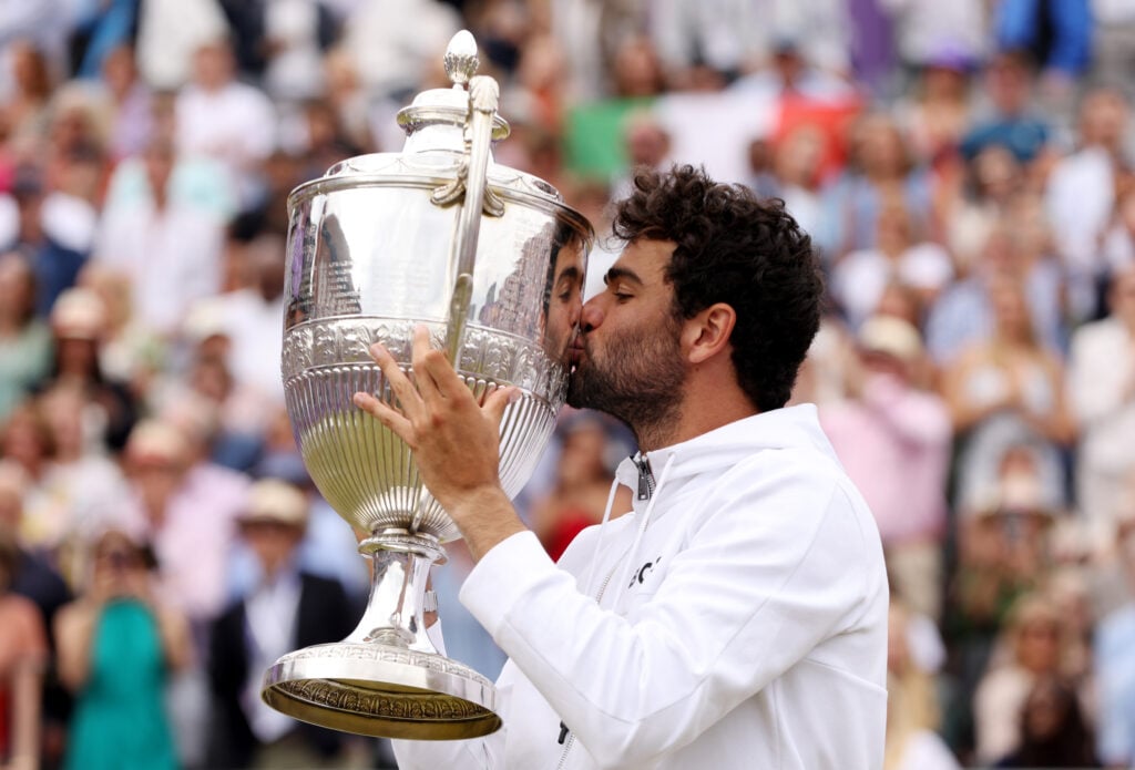 Matteo Berrettini celebrates after winning Queen's.