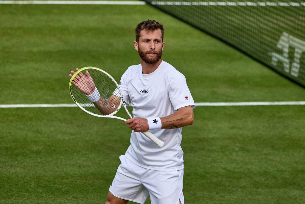 Corentin Moutet of France applauds the fans after his win against Fabio Fognini of Italy during Day 2 of the Boss Open at Tennisclub Weissenhof on June 10, 2025 in Stuttgart, Germany.